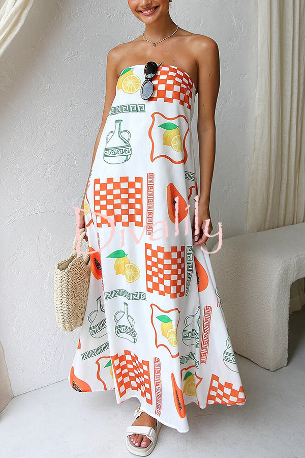 Sandy Silhouette Unique Print Strapless A-line Maxi Dress