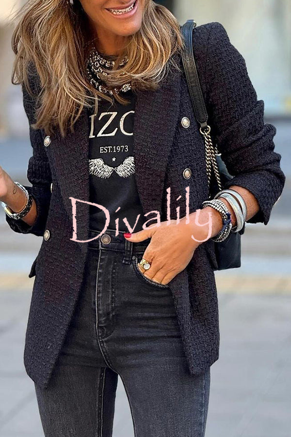 Classic Yet Fashionable Tweed Metal Button Lapel Blazer Jacket