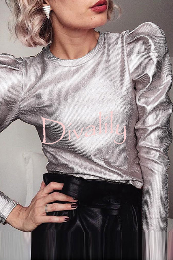 Solid Color Punk Style Stitching Hot Stamping Bright Color Long Sleeved T-shirt