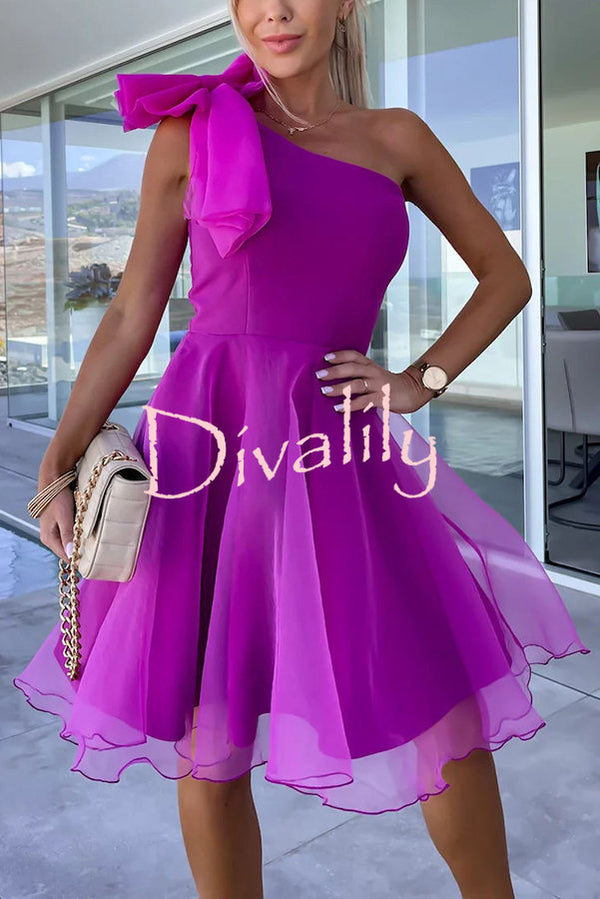 Lifetime Celebrations Tulle One Shoulder Bow Design Mini Dress