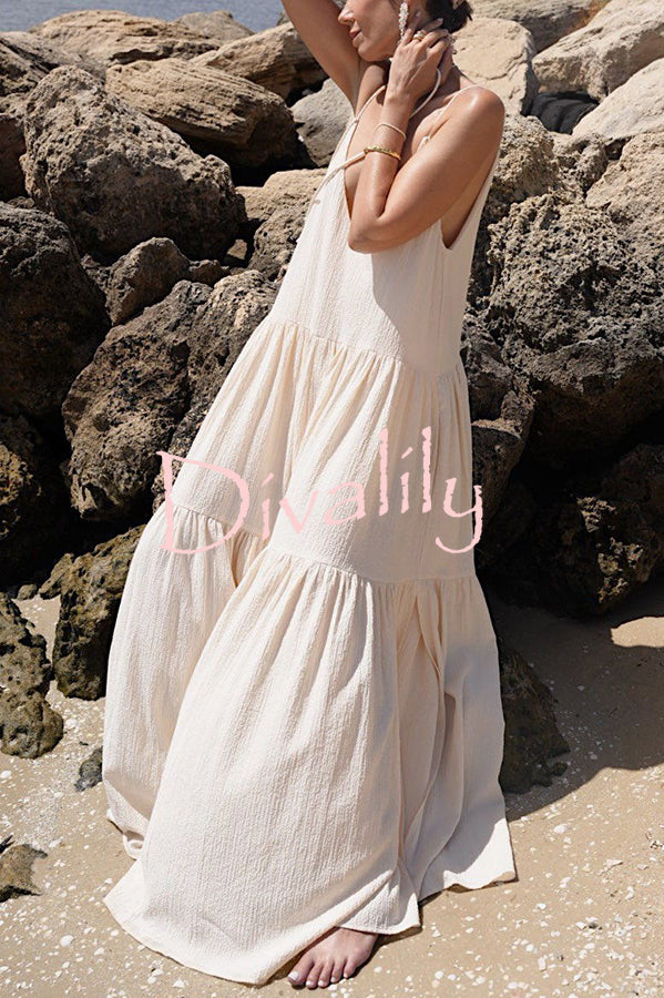 Beach Day Linen Blend Back Tie-up A-line Layered Maxi Dress