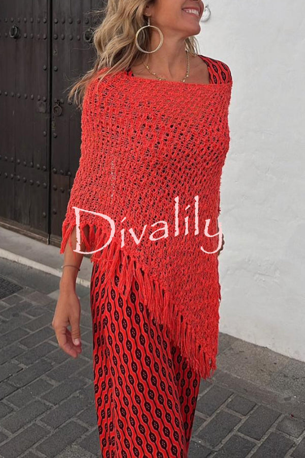 Free Spirit Knit Hollow Out Fringed Loose Shawl