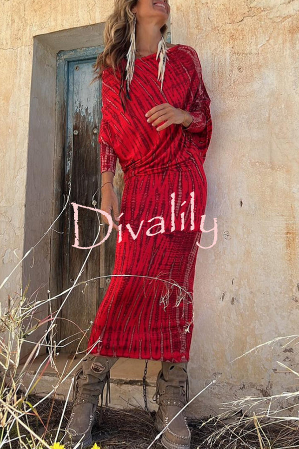 Better Off in Bali Tie-dye Print Dolman Sleeve Stretch Midi Dress