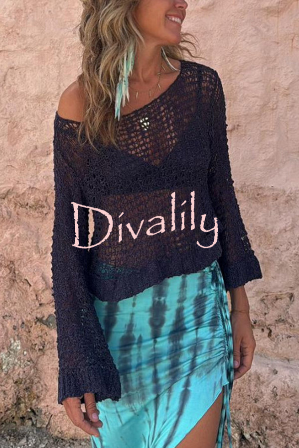 Visalia Knit Hollow Out Long Sleeve Loose Cover-up Sweater