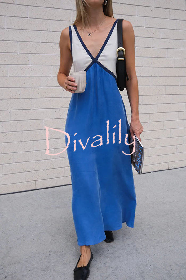 Perfect for Summer Weddings Satin Contrast Colour Relaxed Maxi Dress