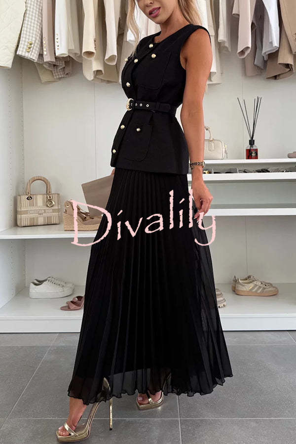 Relaxed and Elegant Pleated Tulle Side Zipper A-line Maxi Skirt