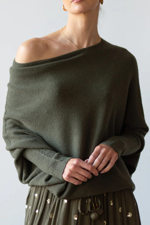 Solid Color Round Neck Long Sleeve Loose Knitted Sweater