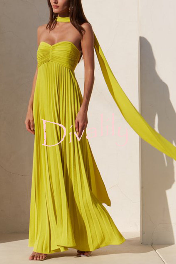 Exquisite Princess Pleated Off Shoulder with Scarf Party Maxi Dress