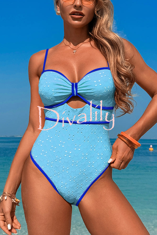 Fashion Contrast Color Hollow Stretch One-piece Swimsuit