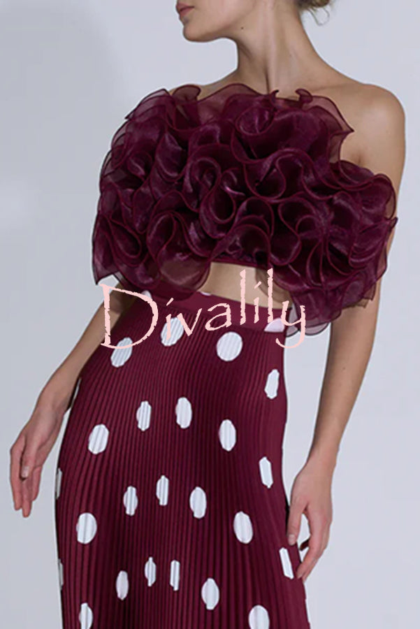 Eye-catching Organza Multi-layer Petal Ruffles Details Strapless Tank