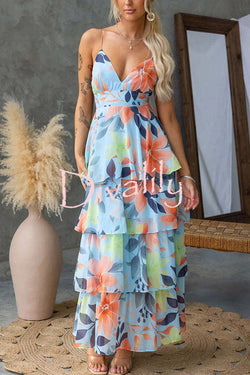 Dreamy Destiny Floral Print Elastic Back Tiered Maxi Dress