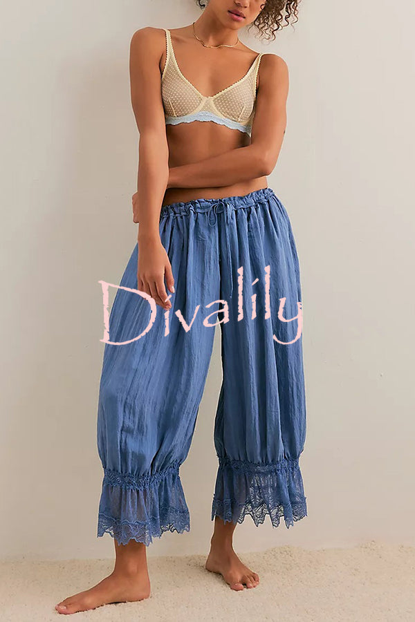 Pastoral Style Elastic Waist Lace Hem Bloomer Pants