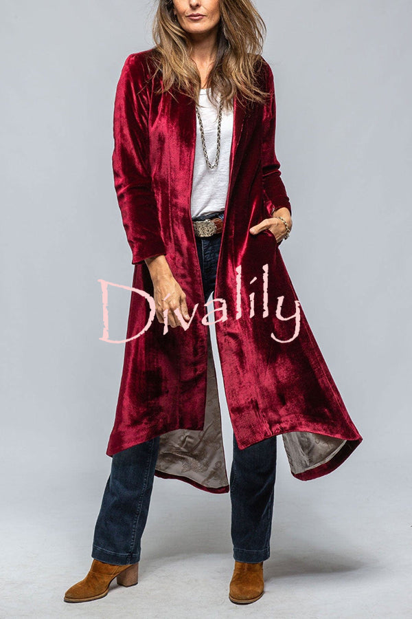 Vintage Velvet Long Loose Pocket Slit Coat