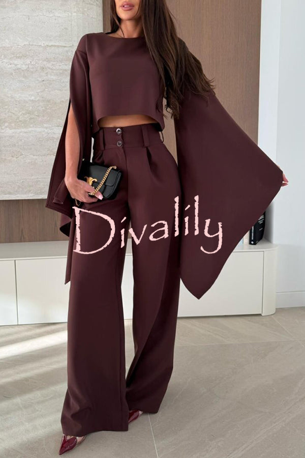 City Atelier Bell Slit Sleeve Top and High Rise Pocket Wide Leg Pants Set