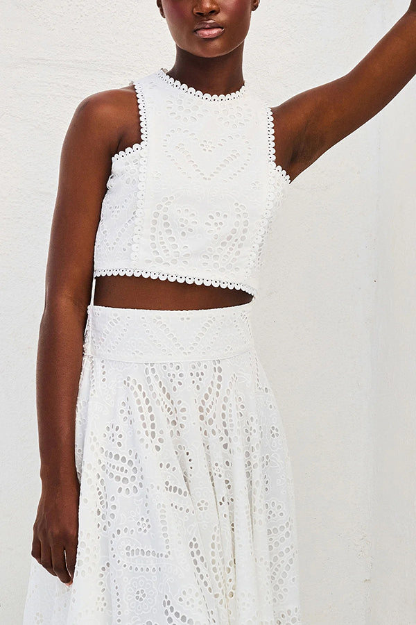 Paris Dreaming Embroidered Lace Crop Tank Top