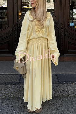 Solid Elastic Waist Drawstring Maxi Skirt