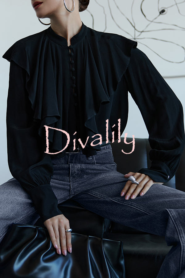 Court-style Draped Ruffled Elegant Chiffon Blouse