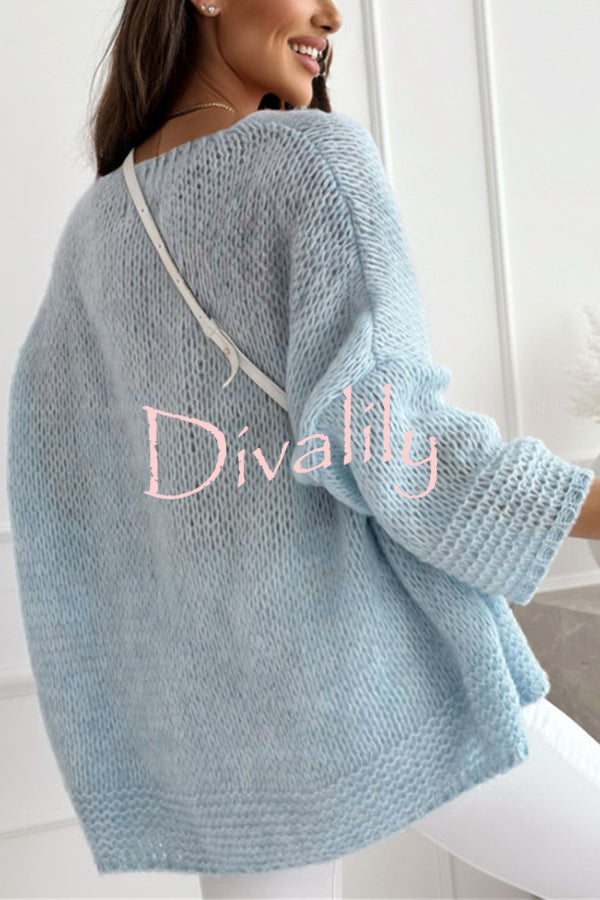 Solid Color Loose V-neck Casual Knitted Sweater