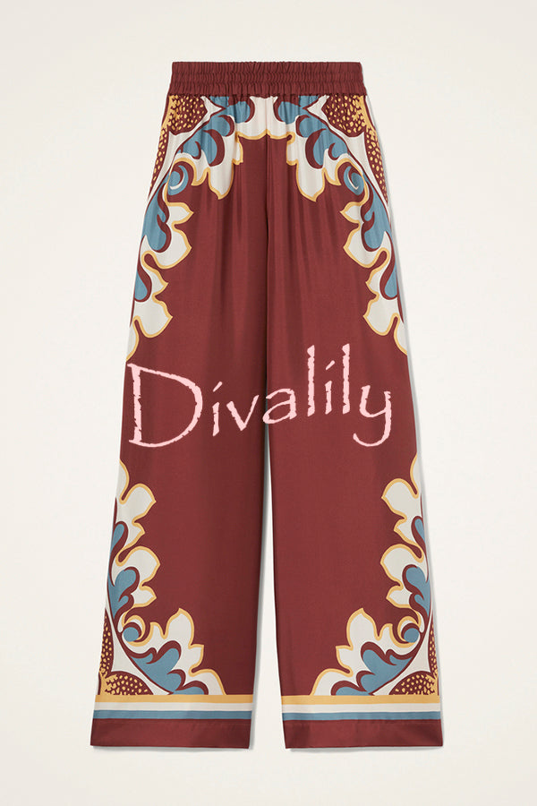 Bohemian Dreams Unique Print Elastic Waist Pocket Wide Leg Pants