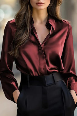 Satin Solid Color Long-sleeved Elegant Casual Shirt