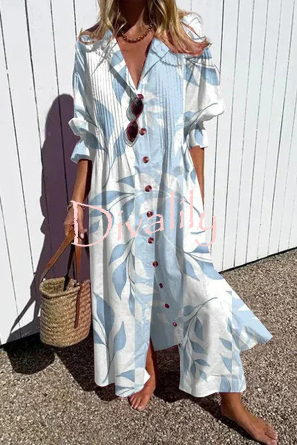 Unique Print Gathered Loose Casual Midi Dress