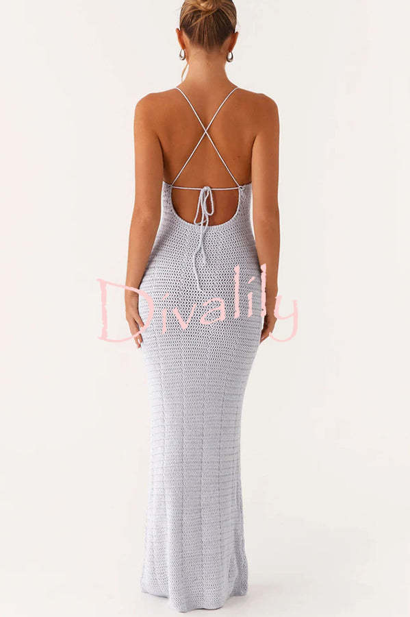 Olivia Crochet Knit Rose Texture Backless Stretch Maxi Dress