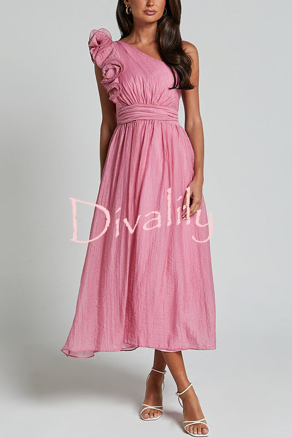 Romantic Seaside One Shoulder Frill Detail Sleeve Layered Midi Dress