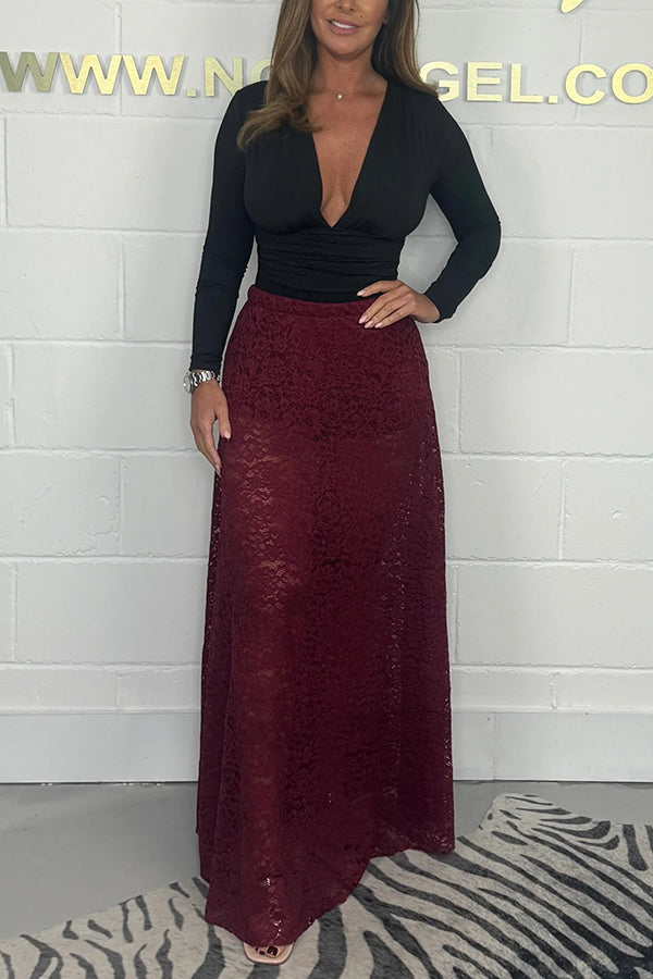 Elegant and Sexy Hollow Lace Maxi Skirt