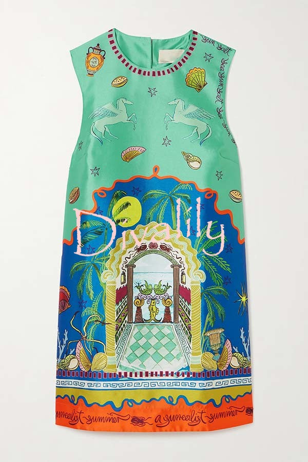 Natural Beauty Satin Unique Print Sleeveless H-line Mini Dress