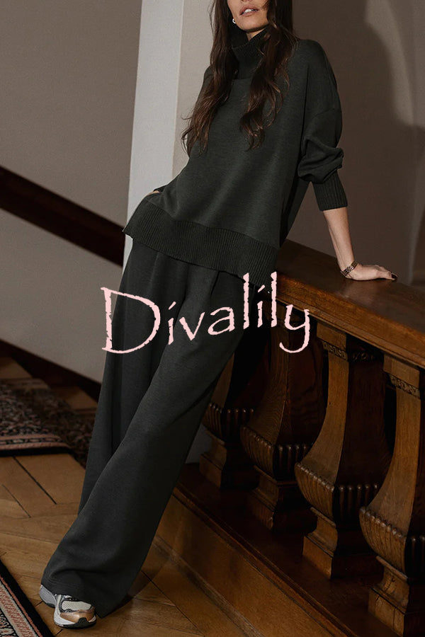 Barker High-Neck Long Sleeve Side Zipper Sweatshirt and Elastic Waist Pocketed Loose Pants Set