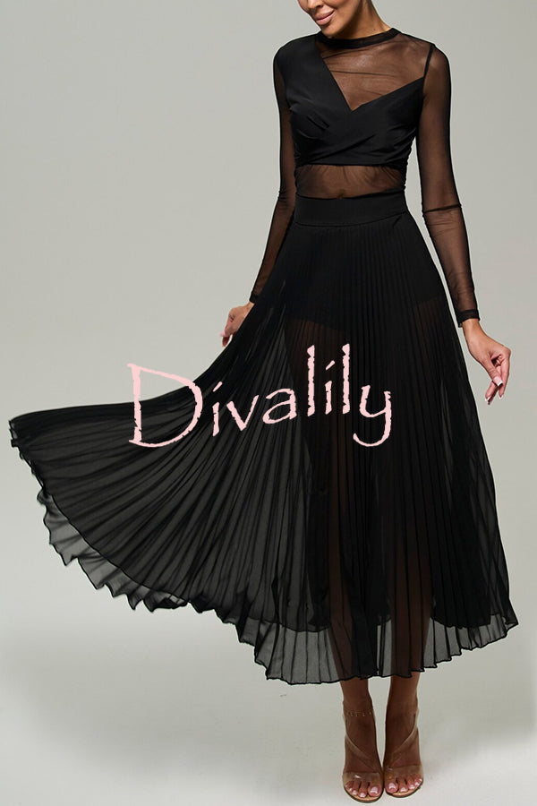 Modern Day Chiffon Pleated High Rise A-line Midi Skirt