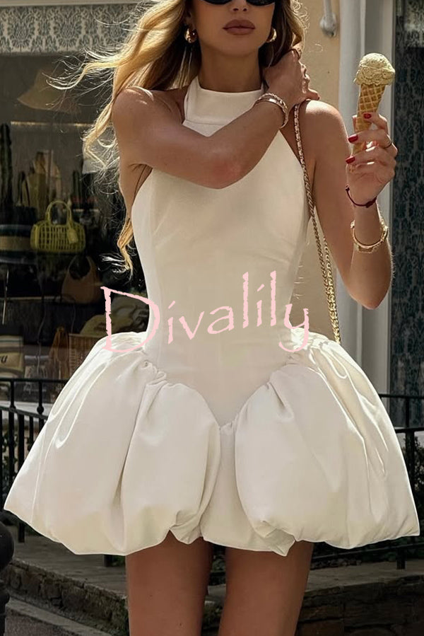 Fashionable Temperament Halter Backless Slim Mini Puffy Dress