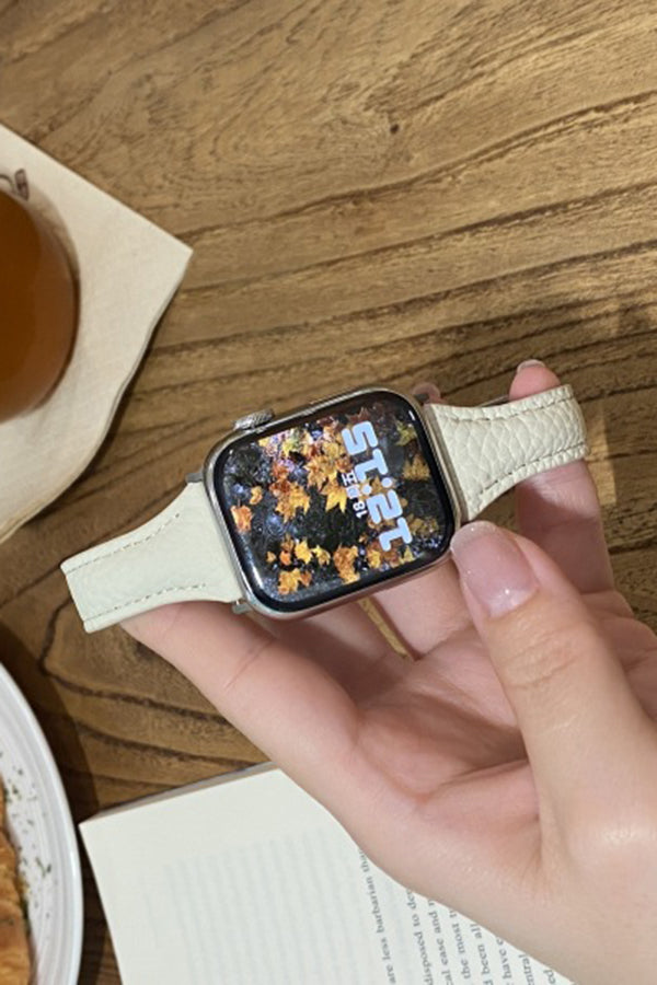 Fashionable Genuine Leather Lychee Pattern Double C Magnetic Buckle Watch Strap