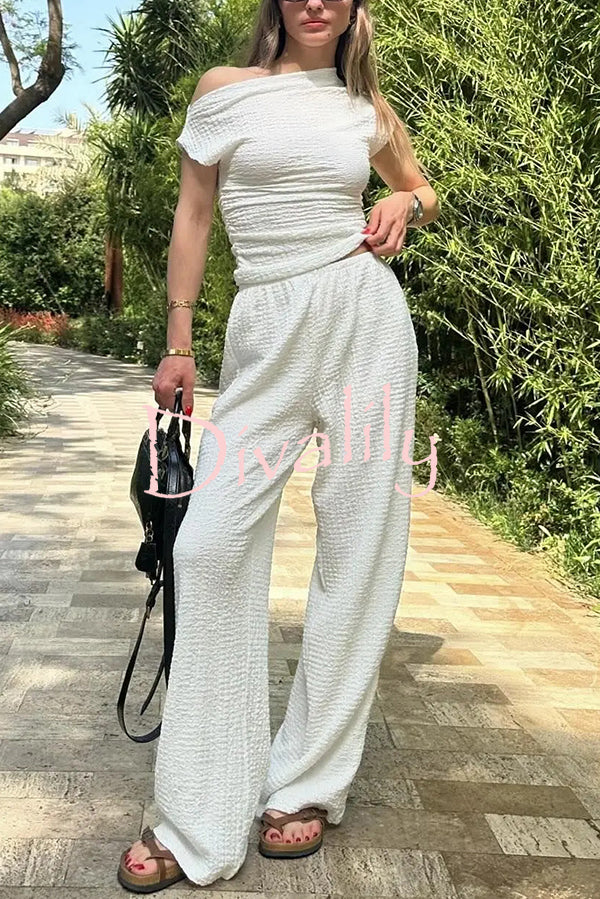 Solid Color Sleeveless Slim Fit Top and Elastic Waisted Loose Pants Set