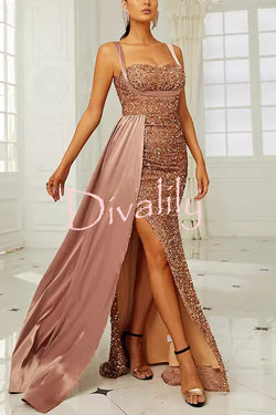 Banquet Sequined Backless Strappy Fishtail Maxi Dress