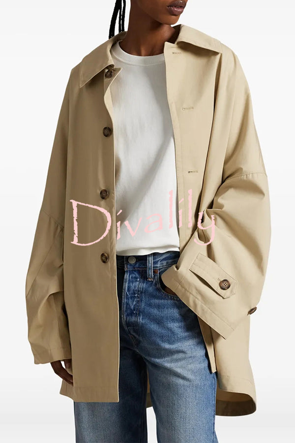 Timeless Fashion Button-breasted Wide Sleeve Pocket Twill A-line Jacket