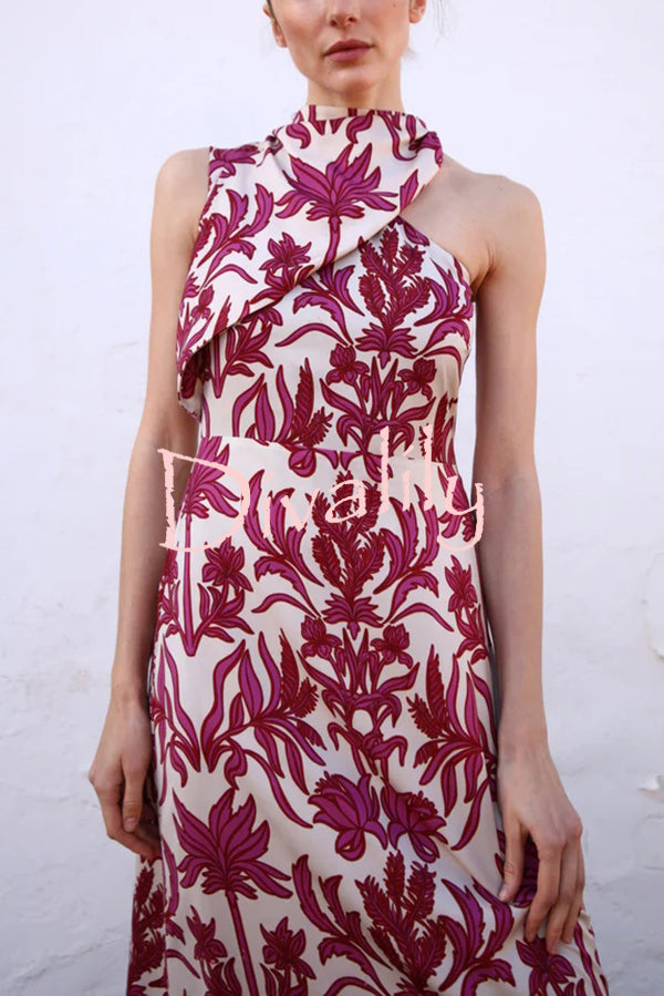 Unique Printed Fashion One Shoulder Casual Maxi Dress