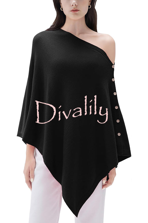 Women Cashmere Knit Shrug Bolero Side Button Detail Lightweight Shawl  Poncho