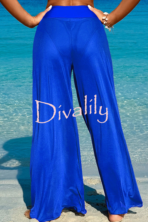 Solid Color Loose Metal Buckle Beach Pants