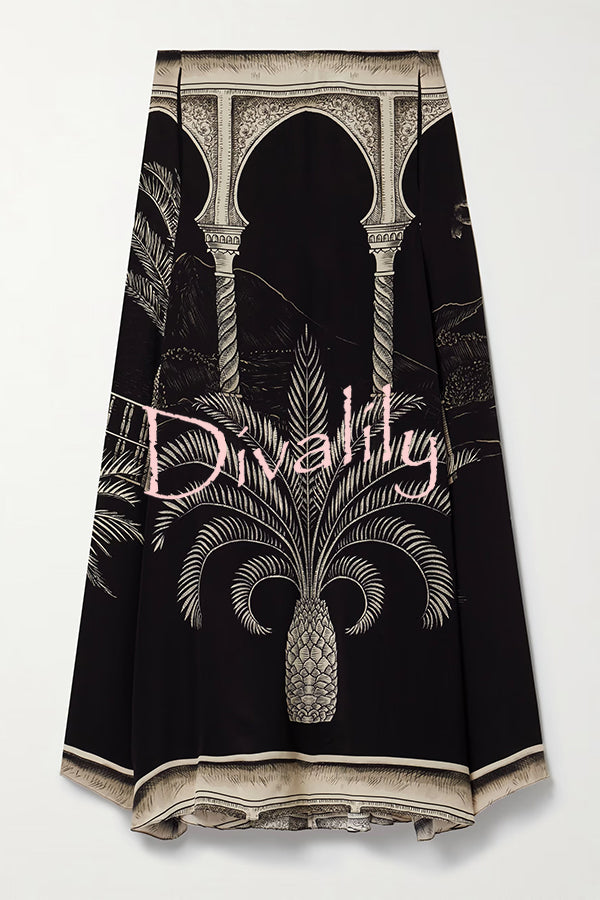 Satin Botanical Print Sleeveless Lounge Top and Midi Skirt Set