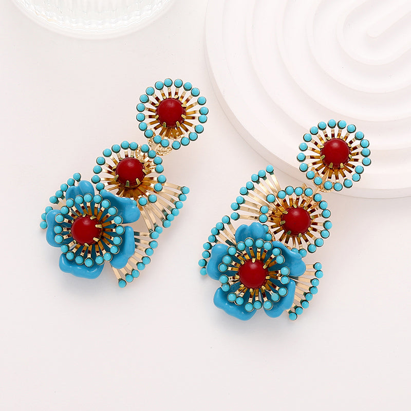 Bohemian Retro Ethnic Style Turquoise Flower Earrings