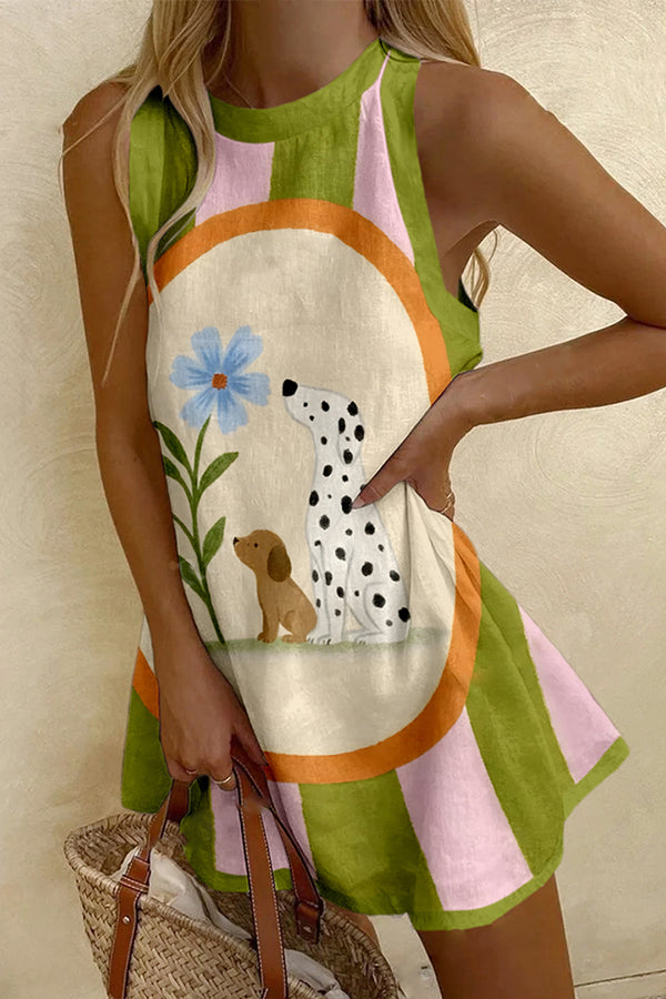 Puppy Print Sleeveless Resort Mini Dress