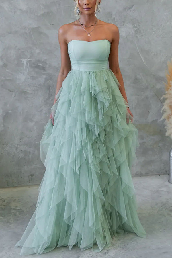 Sex and The City Tulle Off Shoulder Cascade Maxi Dress