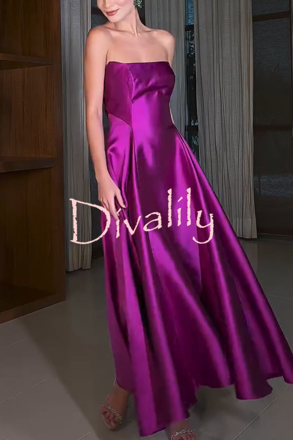 Cinderella's Dream Satin Square Off Shoulder Maxi Dress