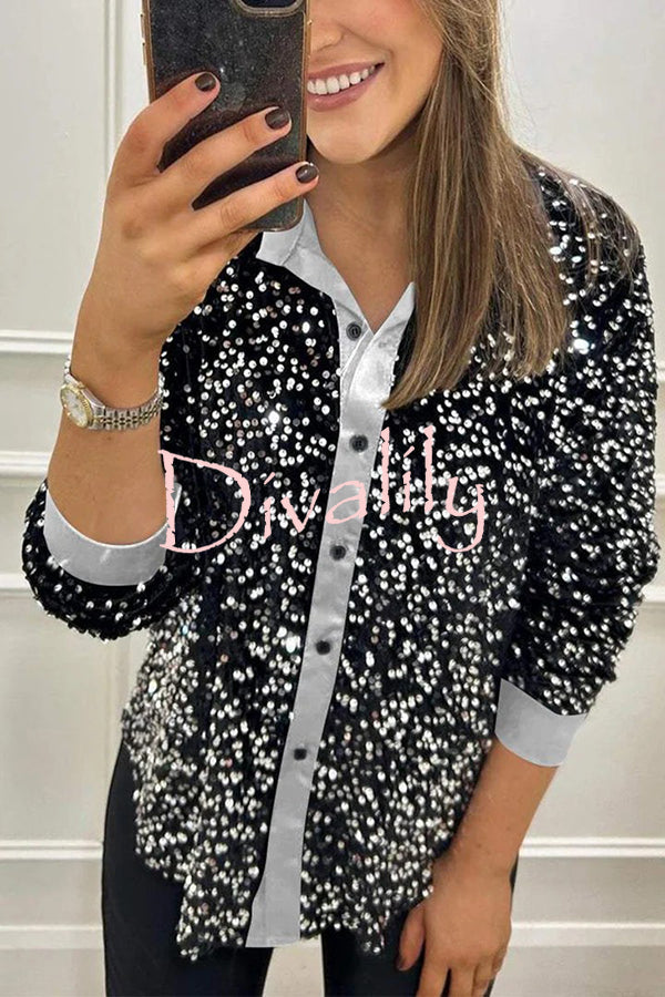 Fashion Velvet Sequined Loose Casual Long-sleeved Shirt