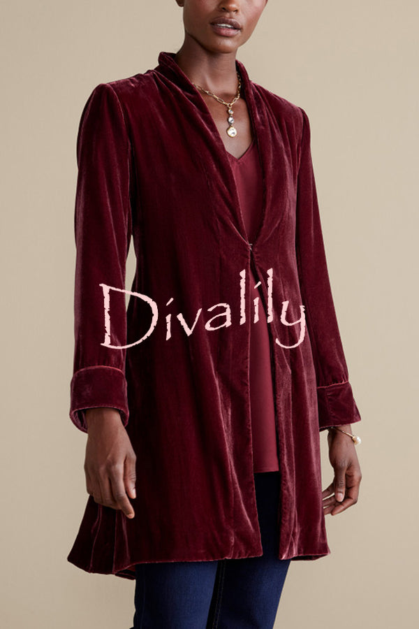 Solid Color Velvet Long-sleeved Loose Mid-length Coat