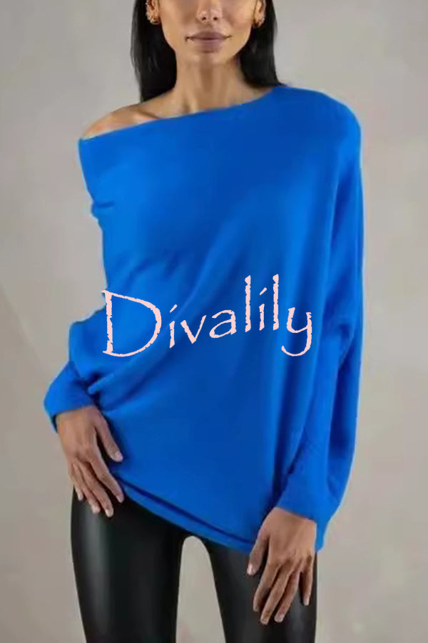 Solid Color Round Neck Long Sleeve Loose Knitted Sweater