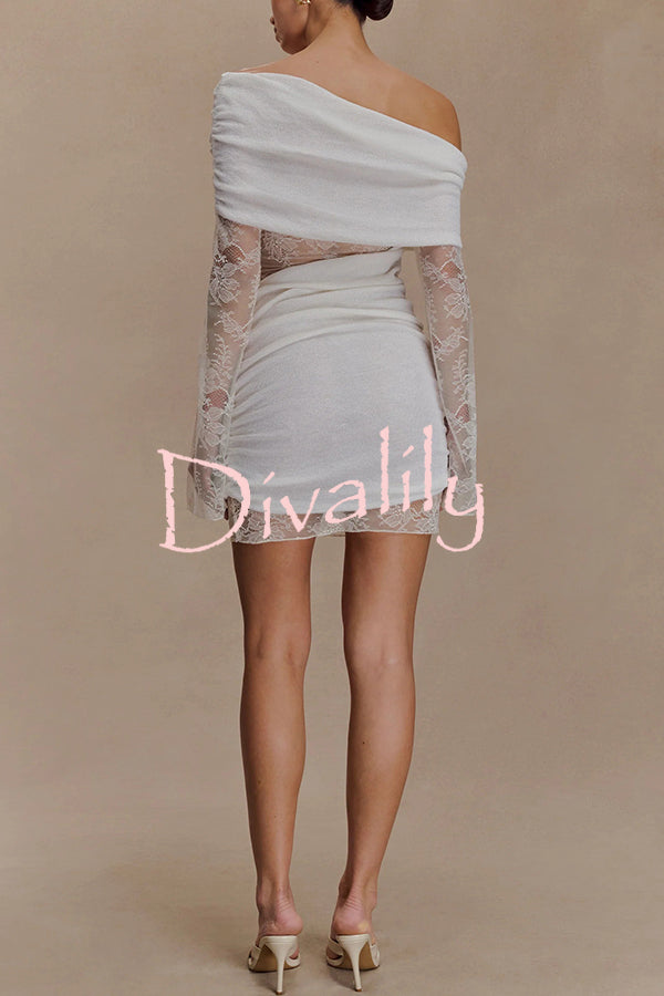 Fashion Lace Panel Long Sleeve Slim Fit Knit Mini Dress