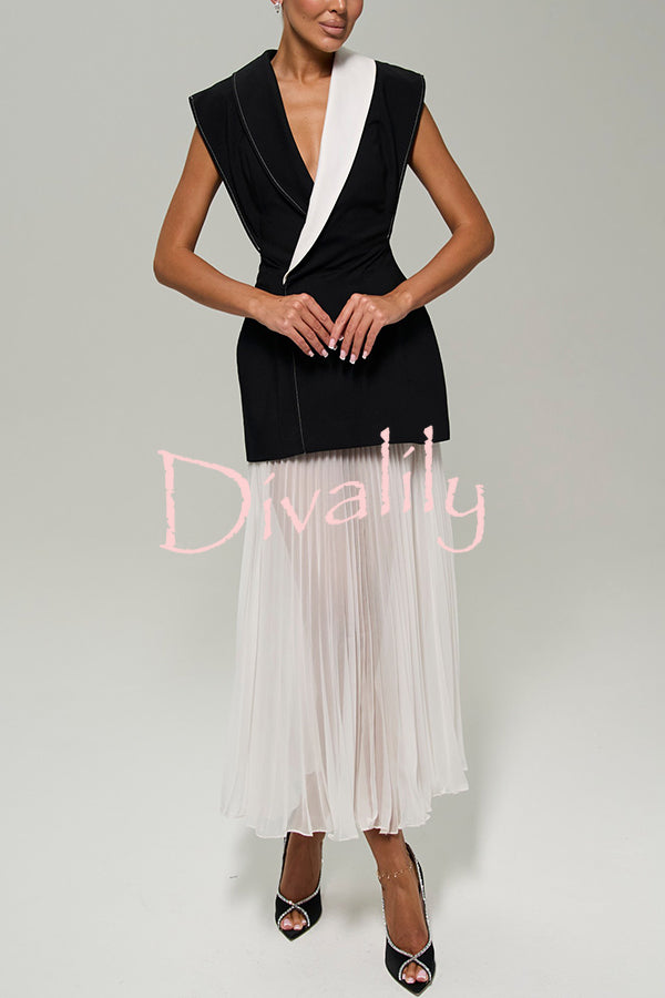 Modern Day Chiffon Pleated High Rise A-line Midi Skirt