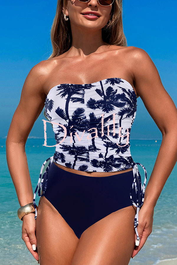 Unique Print High Waist Tie-Stretch Two-Piece Bikini Swimsuit